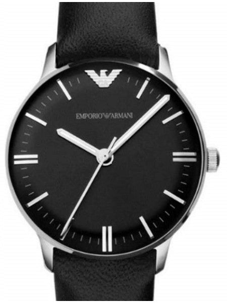 Emporio Armani Classic Quartz Black Dial Black Leather Strap Watch For Women - AR1600