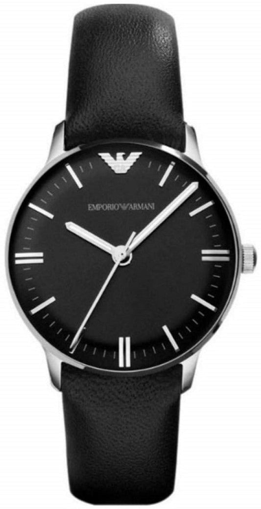 Emporio Armani Classic Quartz Black Dial Black Leather Strap Watch For Women - AR1600