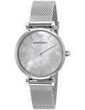 Emporio Armani Gianni T Bar Mother of Pearl Dial Silver Mesh Bracelet Watch For Women - AR1955