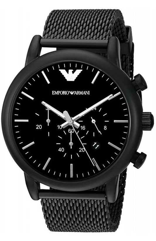 FREE GIFT | Emporio Armani Sport Chronograph Black Dial Black Mesh Bracelet Watch For Men - AR1968