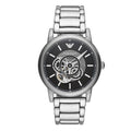 Emporio Armani Meccanico Automatic Skeleton Black Dial Silver Steel Strap Watch For Men - AR60021