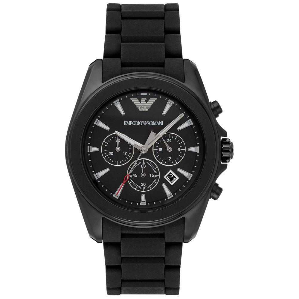 Emporio Armani Sportivo Chronograph Black Dial Black Silicone Strap Watch For Men - AR6092