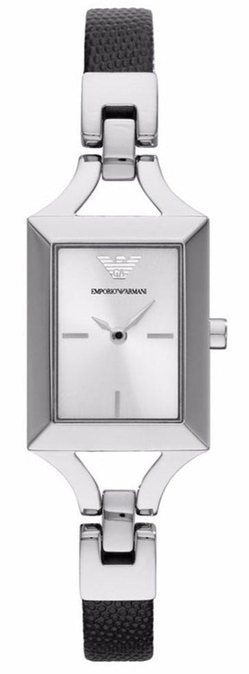 Emporio Armani Chiara Analog Silver Dial Black Leather Strap Watch For Women - AR7372