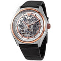 Emporio Armani Zeta Skeleton Automatic Silver Dial Black Leather Strap Watch For Men - AR60018