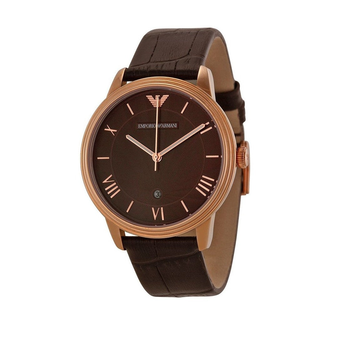 Emporio Armani Classic Quartz Brown Dial Brown Leather Strap Watch For Men - AR1613