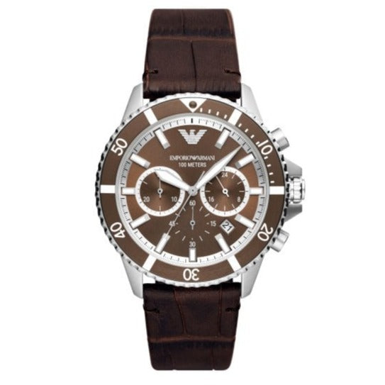 Emporio Armani Diver Chronograph Brown Dial Brown Leather Strap Watch For Men - AR11486