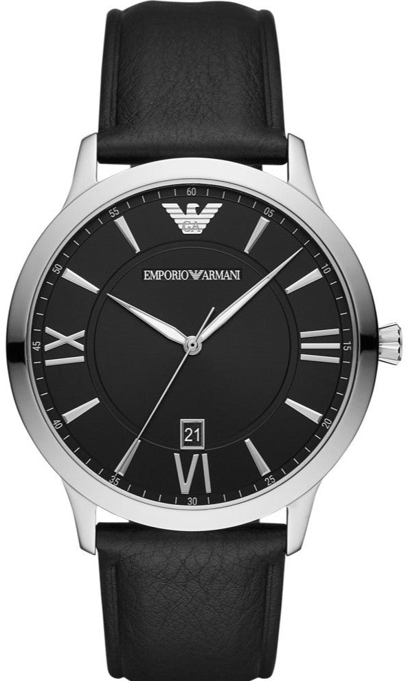 Emporio Armani Giovanni Analog Black Dial Black Leather Strap Watch For Men - AR11210