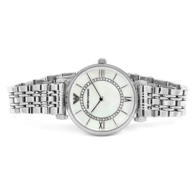 Emporio Armani Gianni T-Bar Mother of Pearl Dial Silver Steel Strap Watch For Women - AR1908