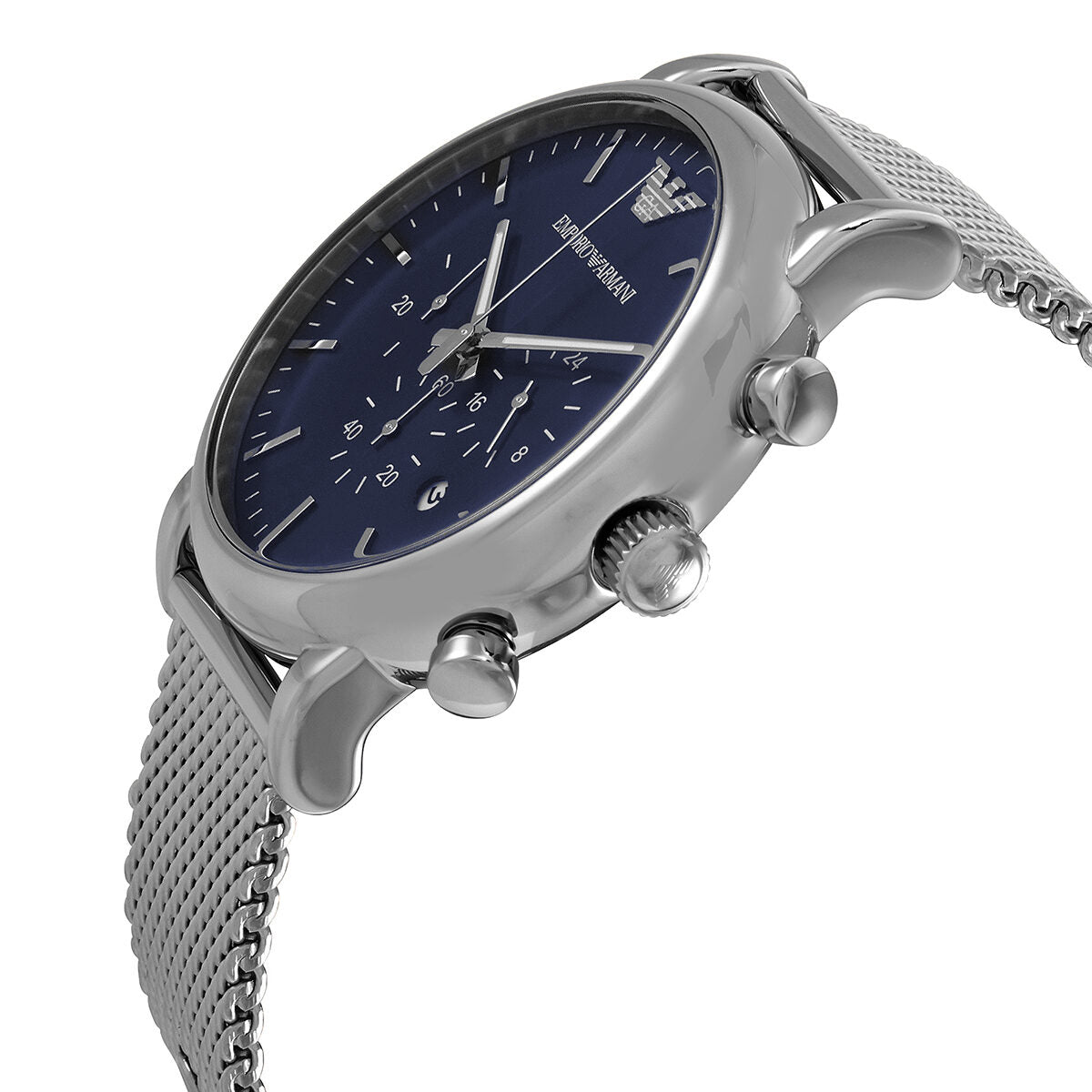 Emporio Armani Luigi Chronograph Blue Dial Silver Mesh Bracelet Watch For Men - AR80038