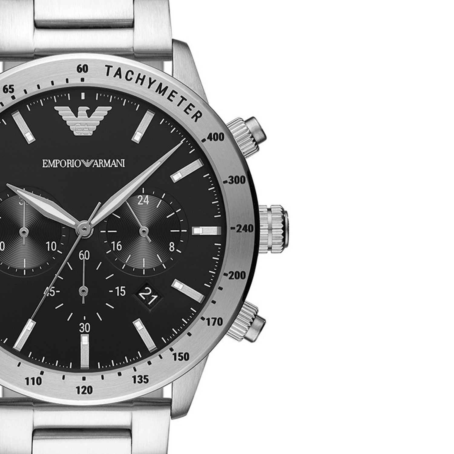 Emporio Armani Mario Chronograph Black Dial Silver Steel Strap Watch For Men - AR11241