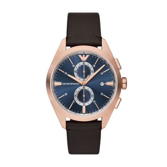 Emporio Armani Claudio Chronograph Blue Dial Brown Leather Strap Watch For Men - AR11554