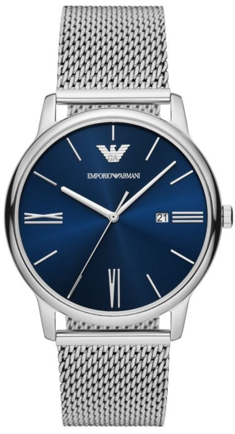 Emporio Armani Minimalist Quartz Blue Dial Silver Steel Strap Watch For Men - AR11571