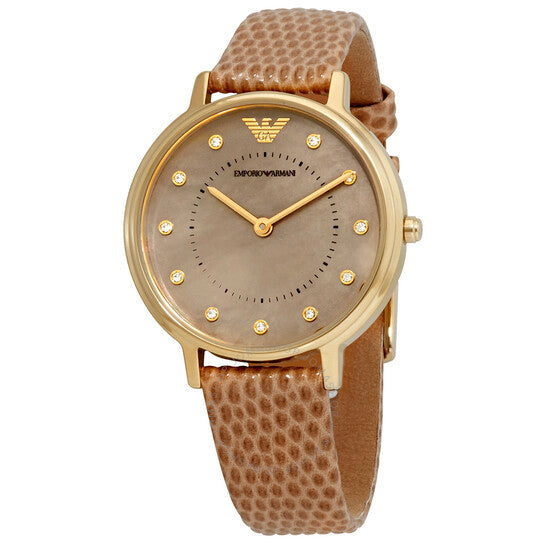 Emporio Armani Kappa Quartz Mother of Pearl Taupe Dial Brown Leather Strap Watch For Men - AR11151