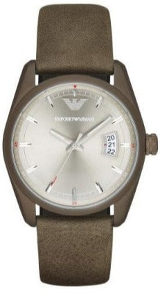 Emporio Armani Sportivo Quartz Silver Dial Brown Leather Strap Watch For Men - AR6079