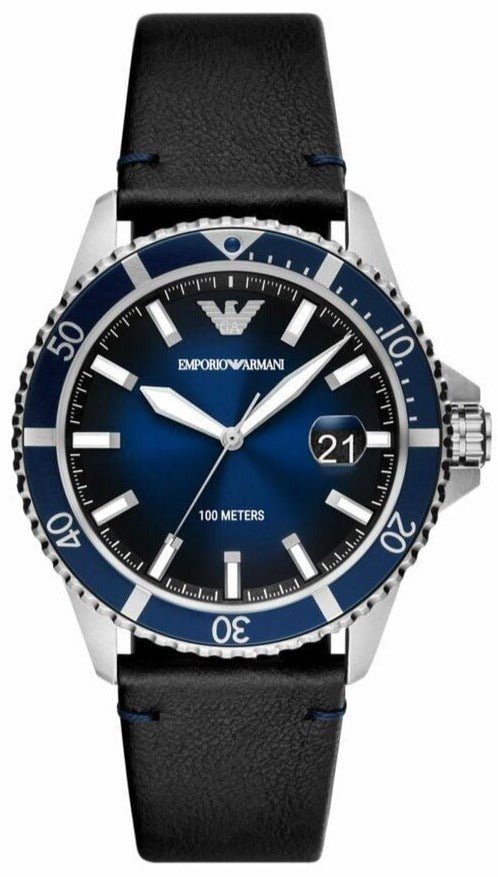 Emporio Armani Diver Three-Hand Quartz Blue Dial Blue Leather Strap Watch For Men - AR11516