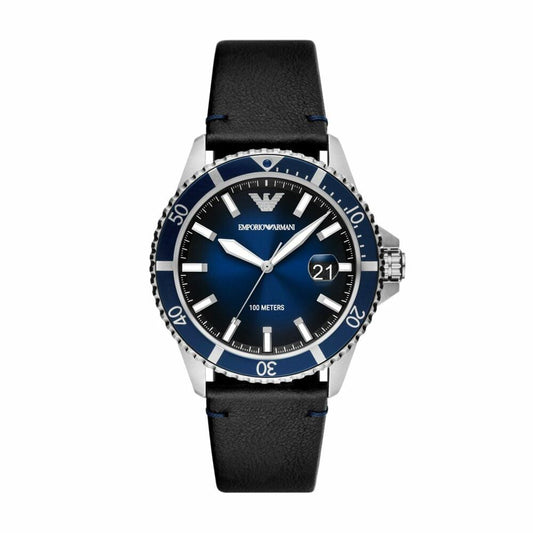 Emporio Armani Diver Three-Hand Quartz Blue Dial Blue Leather Strap Watch For Men - AR11516