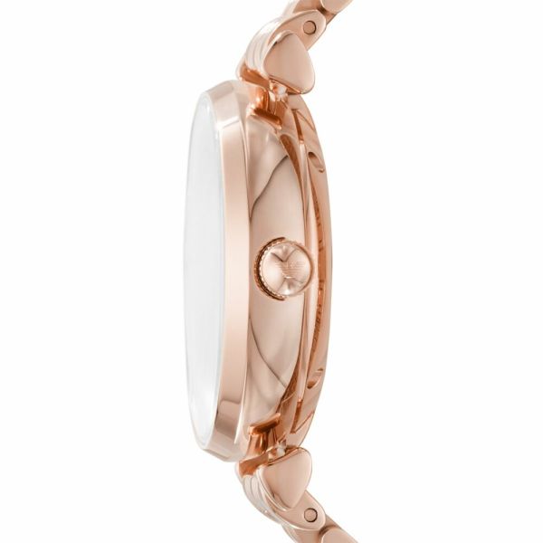 Emporio Armani Gianni T-Bar Silver Dial Rose Gold Steel Strap Watch For Women - AR60023