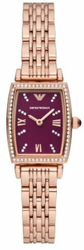 Emporio Armani Two Hand Diamonds Burgundy Dial Rose Gold Steel Strap Watch For Women - AR11488