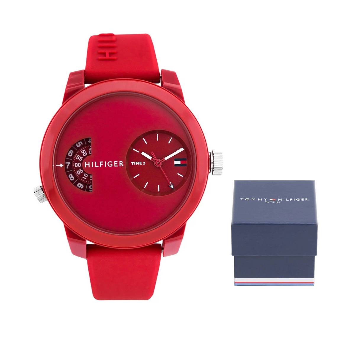 Tommy Hilfiger Denim Red Dial Red Rubber Strap Watch for Men - 1791557