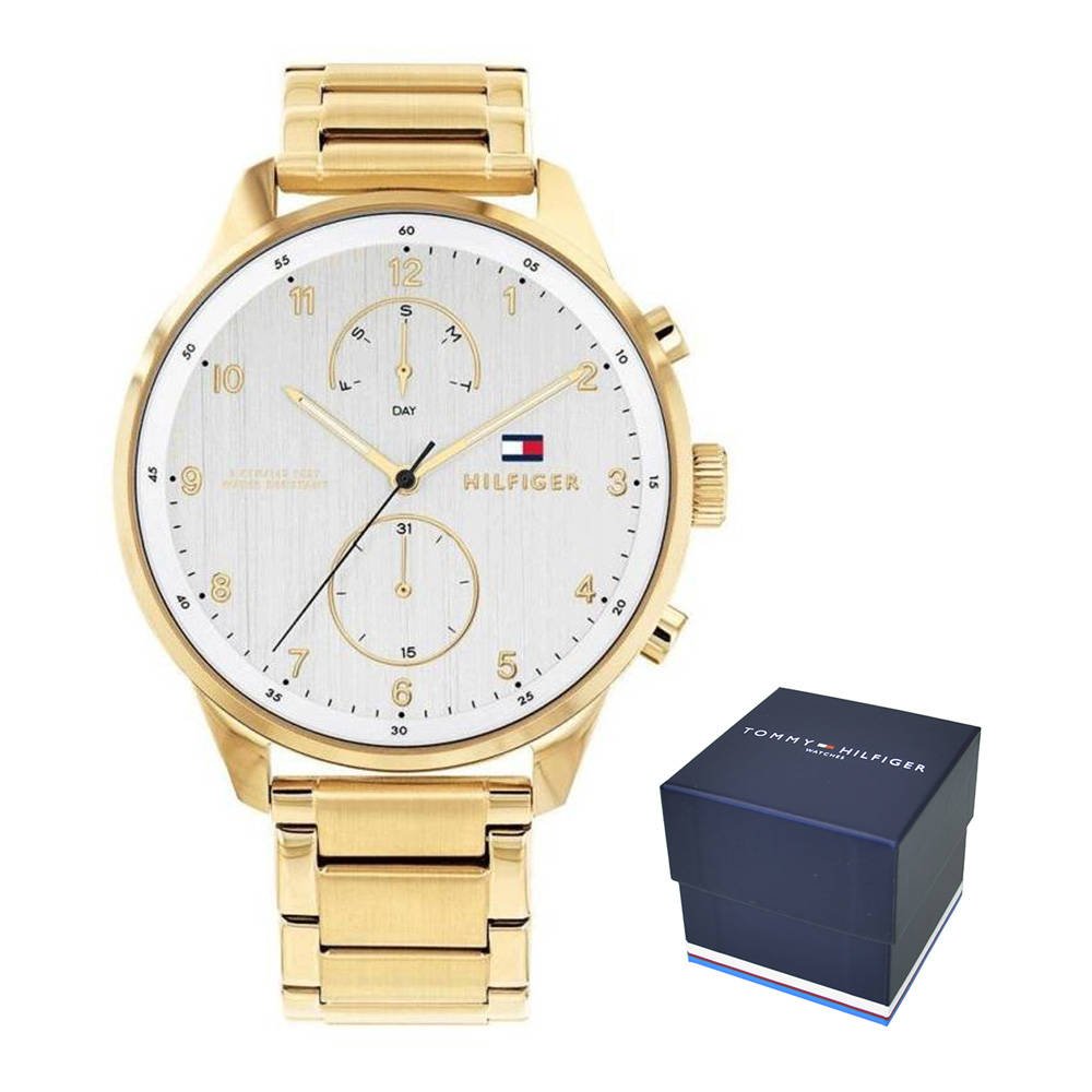 Tommy Hilfiger Chase Quartz White Dial Gold Steel Strap Watch for Men - 1791576