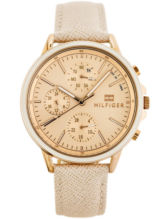 Tommy Hilfiger Carly Cream Dial Cream Leather Strap Watch for Women -1781789