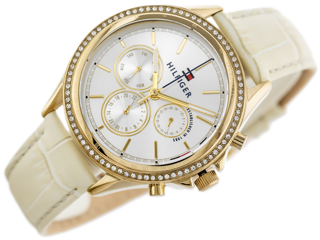 Tommy Hilfiger Ari Diamonds White Dial Cream Leather Strap Watch for Women - 1781982