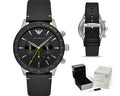 Emporio Armani Mario Chronograph Black Dial Black Leather Strap Watch For Men - AR11325