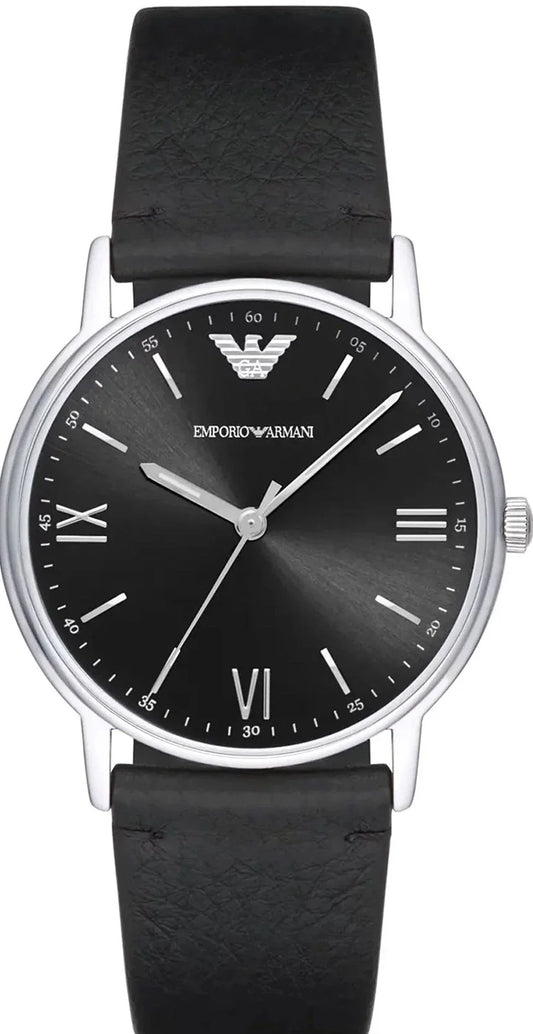 Emporio Armani Kappa Analog Quartz Black Dial Black Leather Strap Watch For Men - AR11013