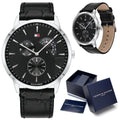 Tommy Hilfiger Brad Chronograph Black Dial Black Leather Strap Watch For Men - 1710391