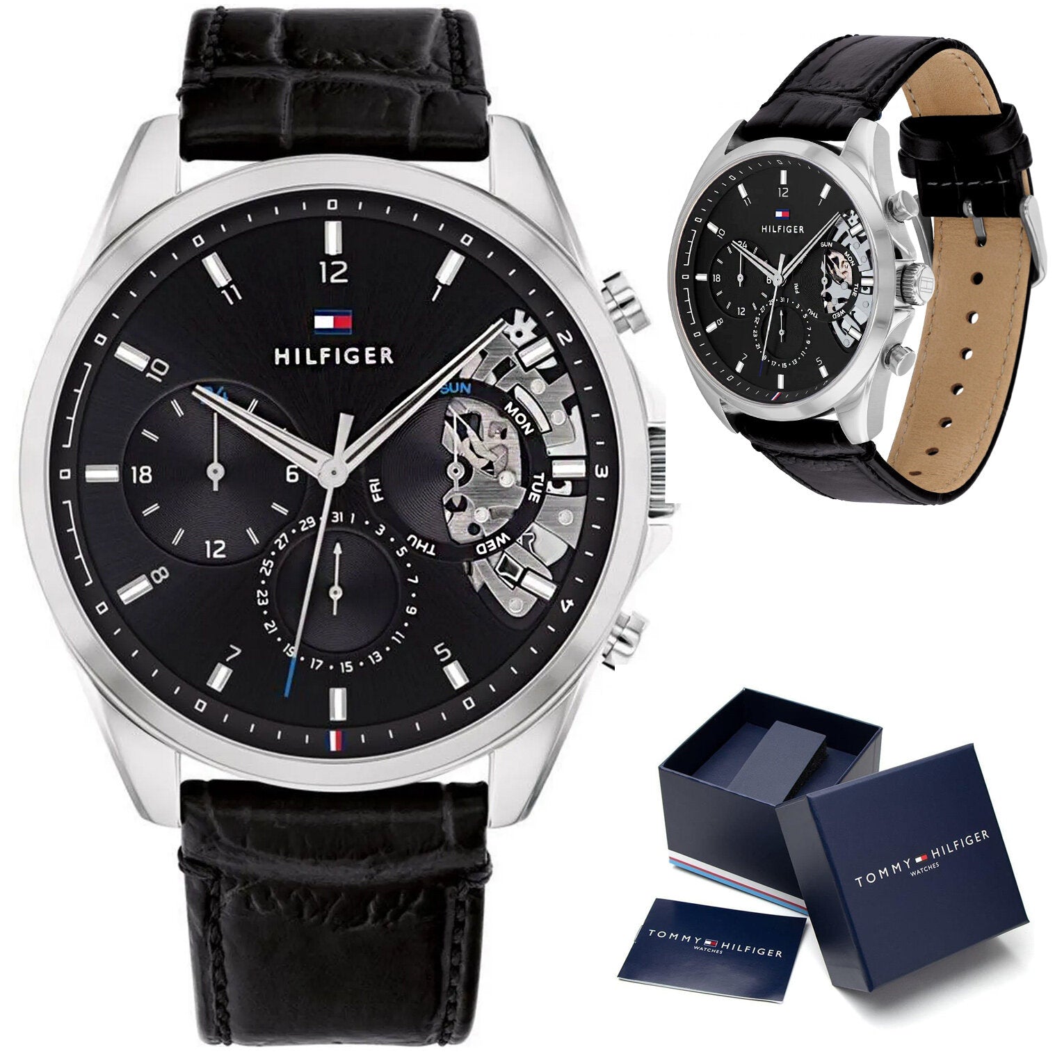 Tommy Hilfiger Baker Chronograph Black Dial Black Leather Strap Watch For Men - 1710449