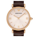 Emporio Armani Classic Quartz Pink Dial Brown Leather Strap Watch For Women - AR1911