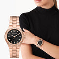 Michael Kors Lennox Three-Hand Black Dial Rose Gold Steel Strap Watch For Women - MK7233