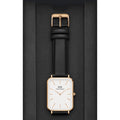 Daniel Wellington Quadro White Dial Black Leather Strap Watch For Women - DW00100450