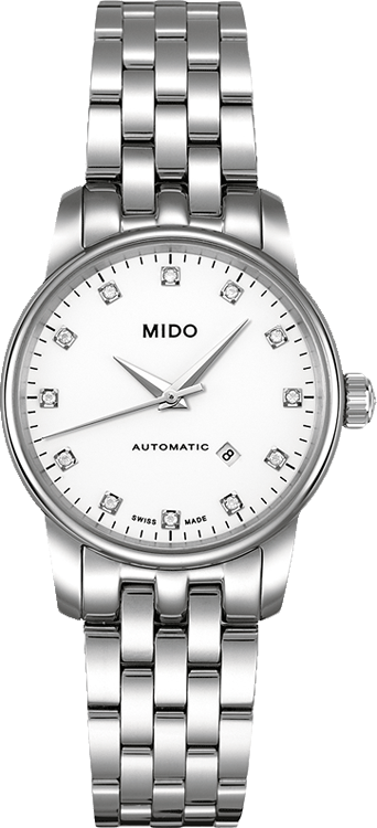 Mido Baroncelli III Automatic Diamonds White Dial Silver Steel Strap Watch For Women - M7600.4.66.1