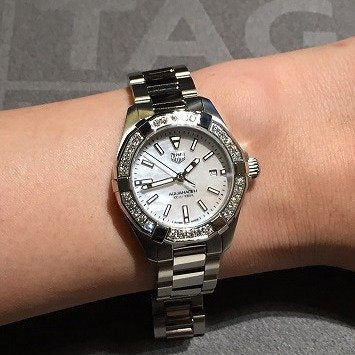 Tag Heuer Aquaracer Diamonds Mother of Pearl White Dial Silver Steel Strap Watch for Women - WBD1413.BA0741