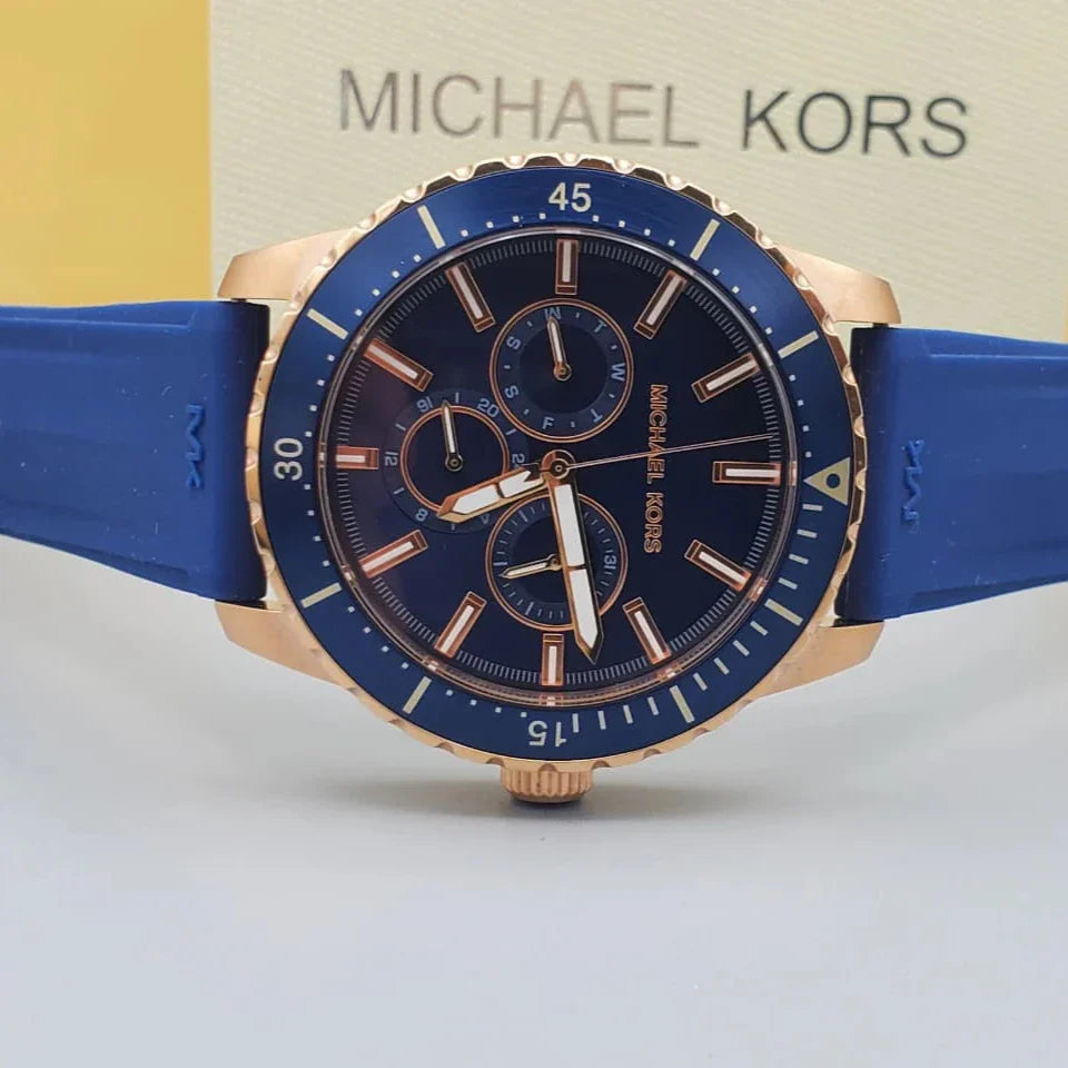 Michael Kors Cunningham Multifunction Blue Dial Blue Rubber Strap Watch For Men - MK7163