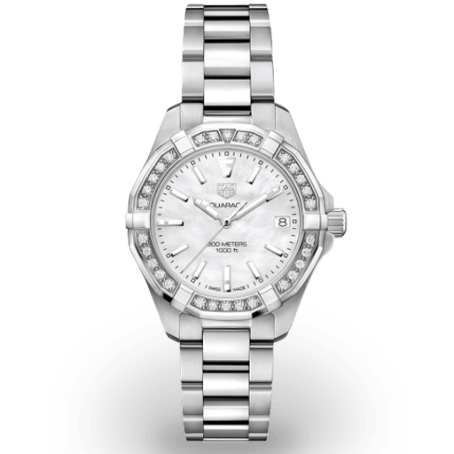 Tag Heuer Aquaracer Diamonds Mother of Pearl Dial Silver Steel Strap Watch for Women - WBD1313.BA0740