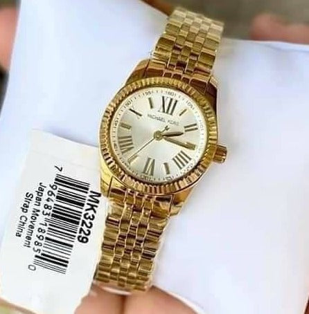 Michael Kors Lexington Quartz Silver Dial Gold Steel Strap Watch For Women - MK3229