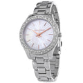 Michael Kors Liliane Three Hand Mother of Pearl White Dial Silver Steel Strap Watch For Women - MK4556