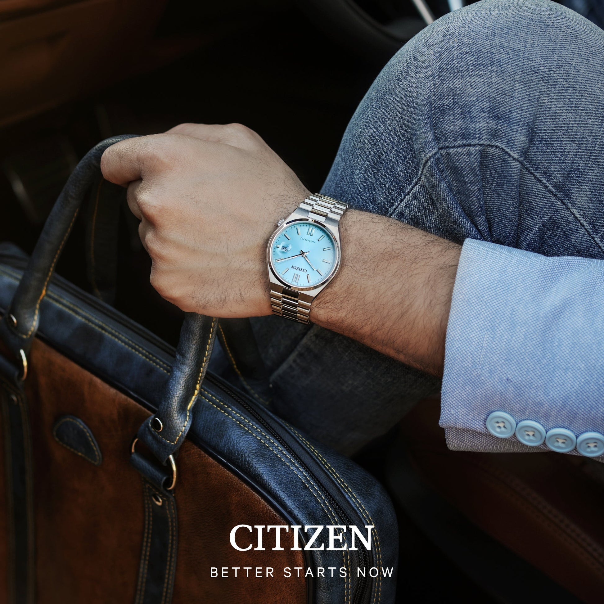 Citizen Tsuyosa Automatic Turquoise Dial Silver Steel Strap Watch For Men - NJ0151-88M