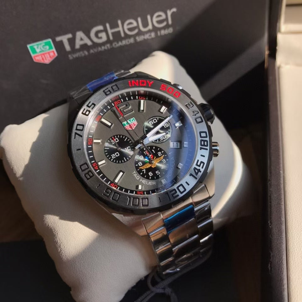 Tag Heuer Formula 1 Chronograph Indy 500 Special Edition Grey Dial Silver Steel Strap Watch for Men - CAZ1016.EB0058