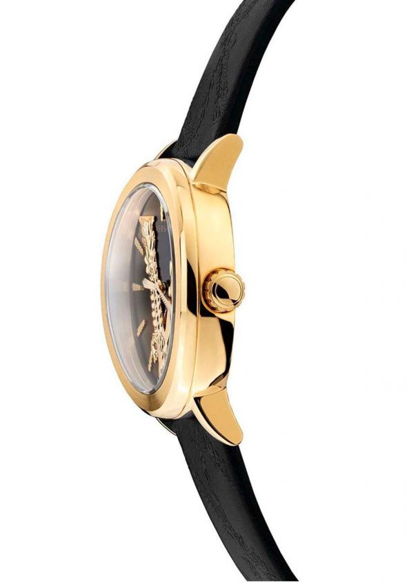 Versace Virtus Quartz Black Dial Black Leather Strap Watch for Women - VEHC00119