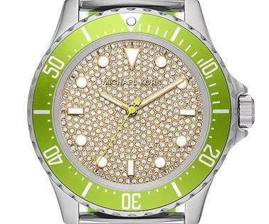 Michael Kors Everest Three Hand Crystals Silver Dial Green Silicone Strap Watch For Women - MK7360