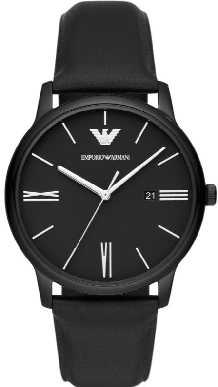 Emporio Armani Minimalist Analog Black Dial Black Leather Strap Watch For Men - AR11573