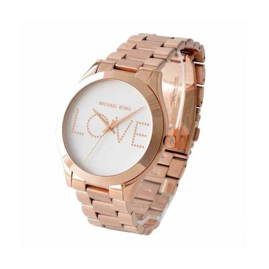 Michael Kors Slim Runway White Dial Rose Gold Steel Strap Watch For Women - MK3804