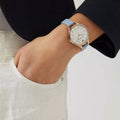 Emporio Armani Aurora Quartz Mother of Pearl White Dial Blue Leather Strap Watch For Women - AR11109