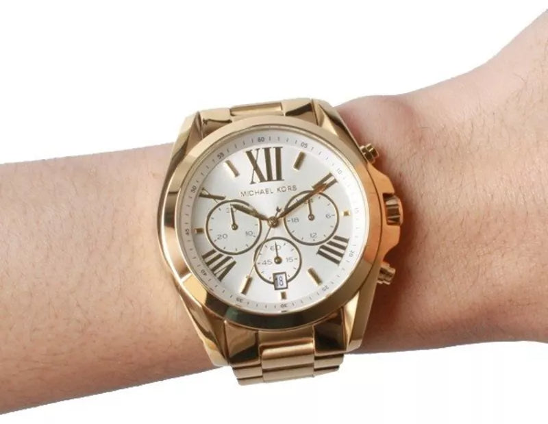 Michael Kors Bradshaw Chronograph White Dial Gold Steel Strap Watch For Women - MK6266