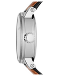 Fossil Boyfriend Automatic Skeleton Silver Dial Brown Leather Strap Watch for Women - ME3109