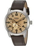 Fossil Pilot 54 Automatic Cream Dial Brown Leather Strap Watch for Men - ME3119