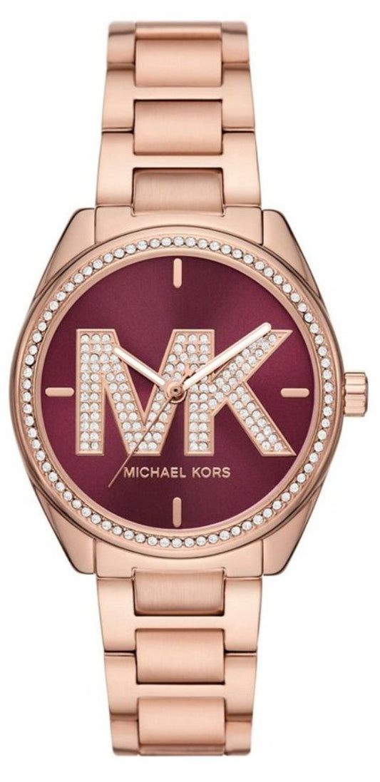 Michael Kors Janelle Quartz Maroon Dial Rose Gold Steel Strap Watch For Women - MK7382